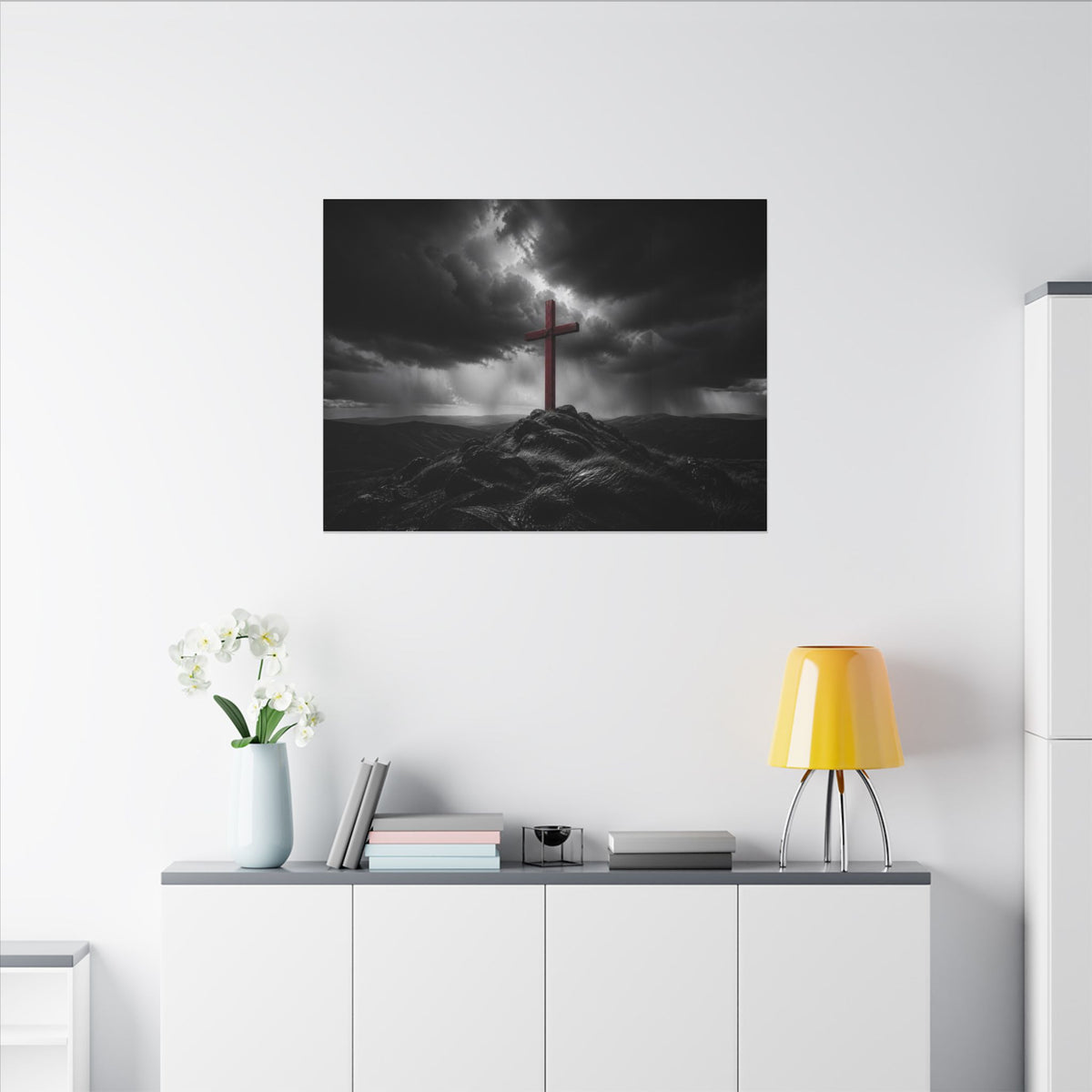 Red Cross in the Storm - Christian Cross Wall Art | Canvas (Landscape)