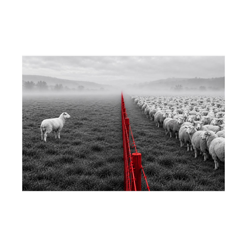 Lone Lamb - Black and White Wall Art | Matte Poster (Landscape)