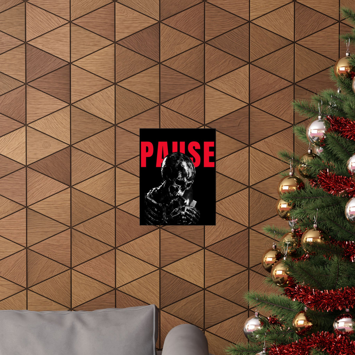 Pause - Smoking Skeleton Wall Art, Dark Gothic Man Cave | Matte Poster