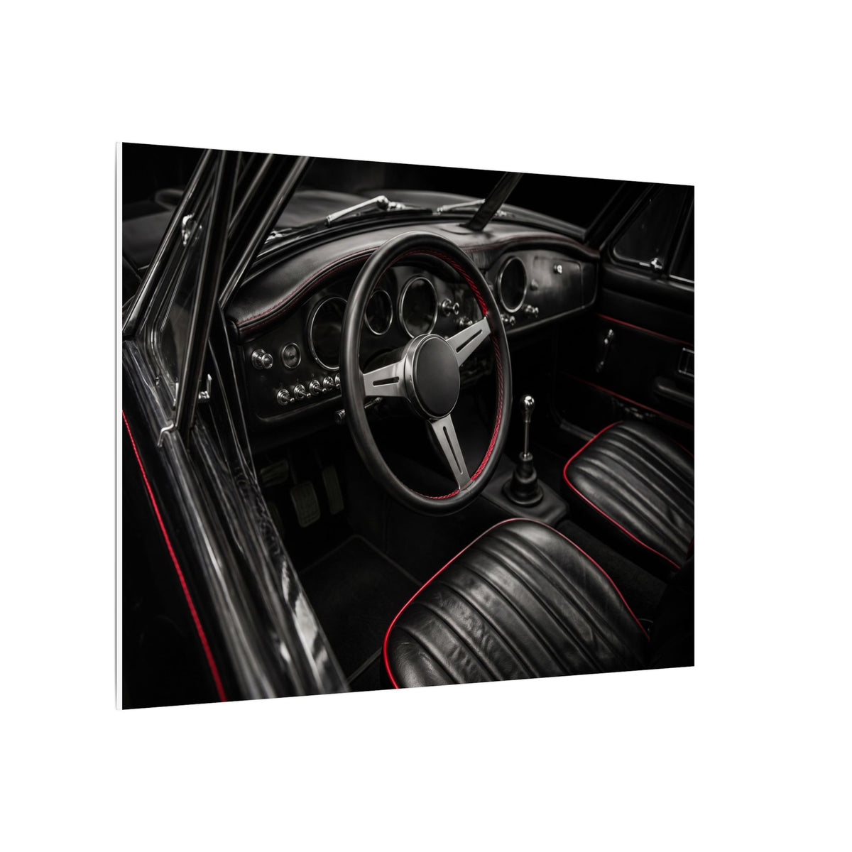 Red Stitch Cockpit - Classic Car Interior Wall Art | Canvas (Landscape)