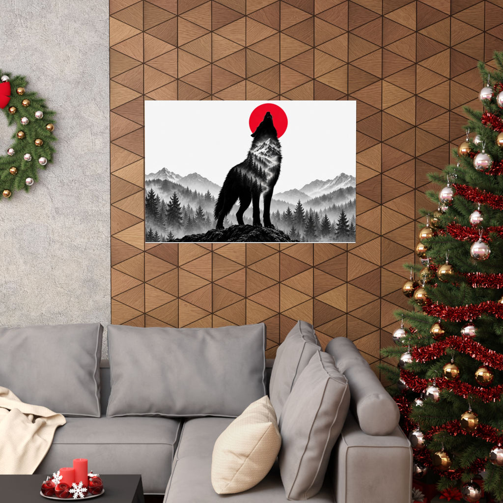 Howling Wolf - Dark Wall Art | Matte Poster (Landscape)