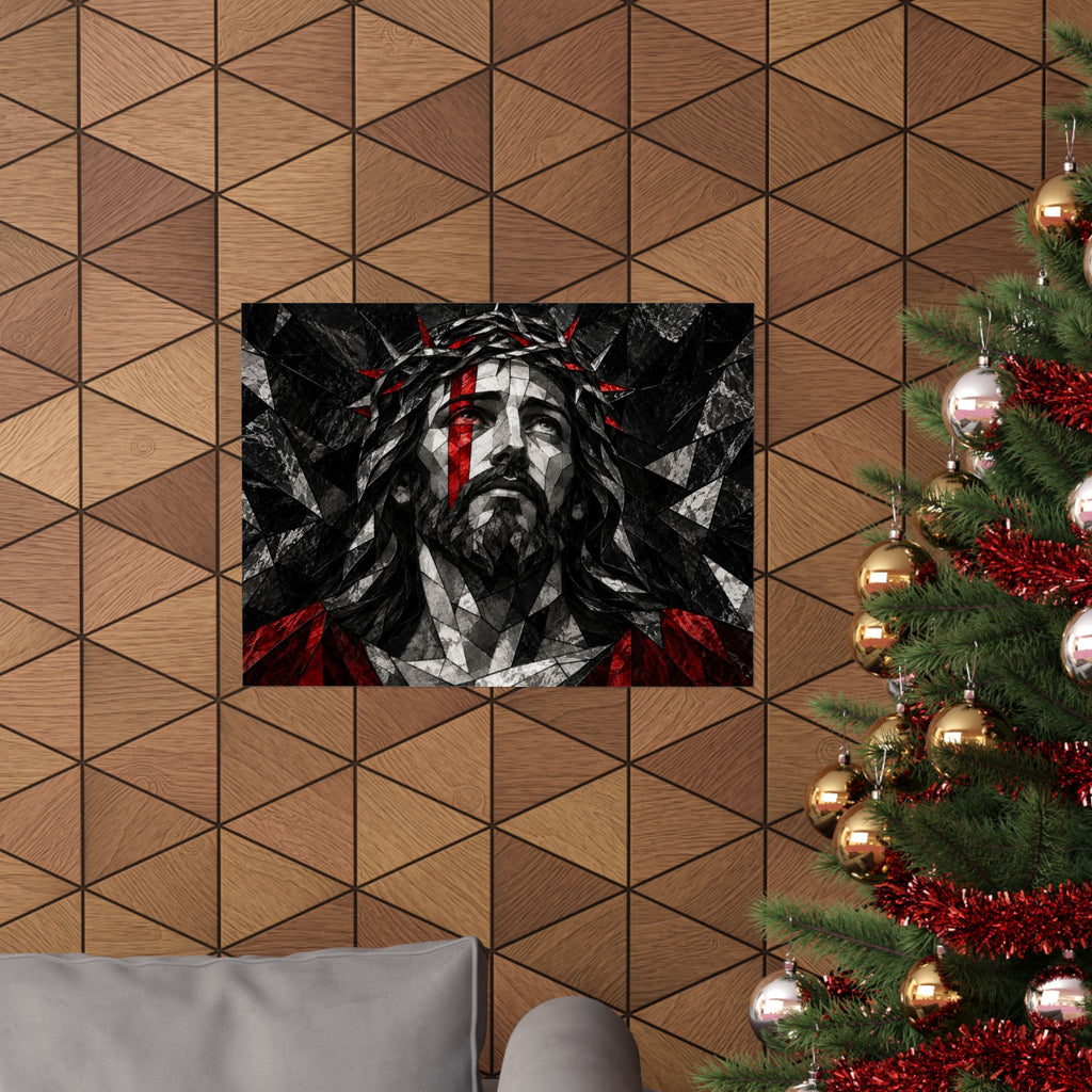 Stained Glass Christ - Christian Wall Art | Matte Poster (Landscape)