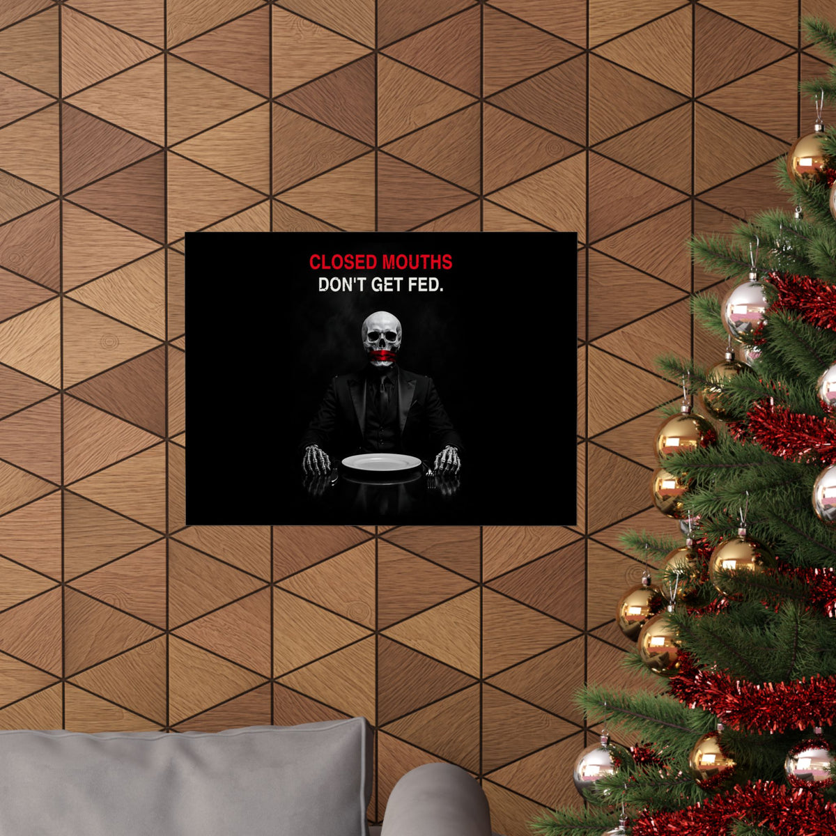 Closed Mouths - Dark Humor Wall Art | Matte Poster (Landscape)
