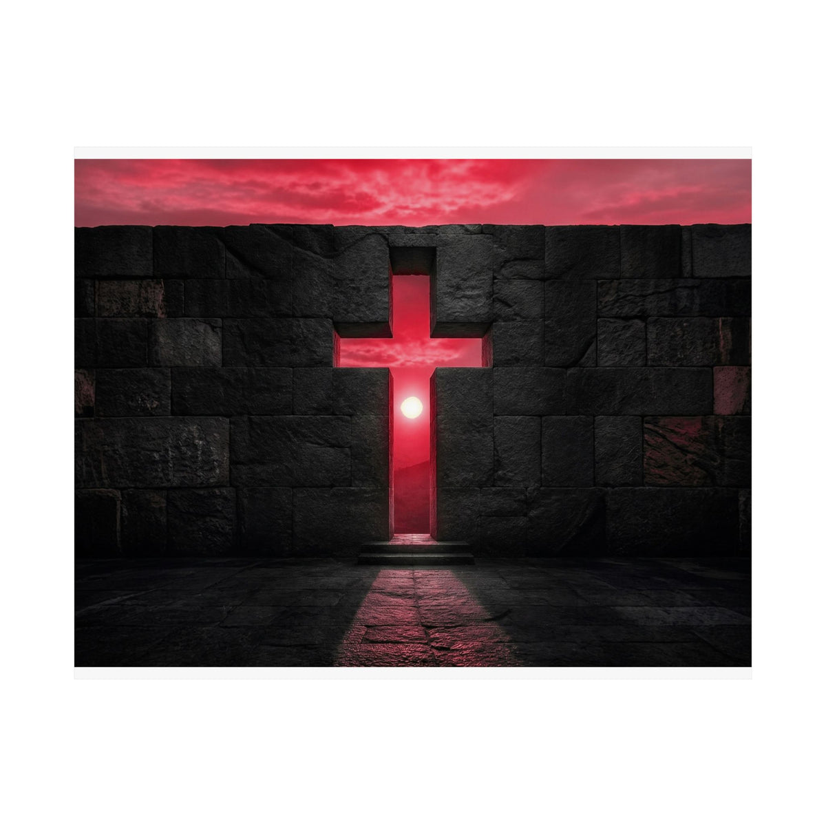 Light Through Stone - Modern Cross Wall Art | Matte Poster (Landscape)