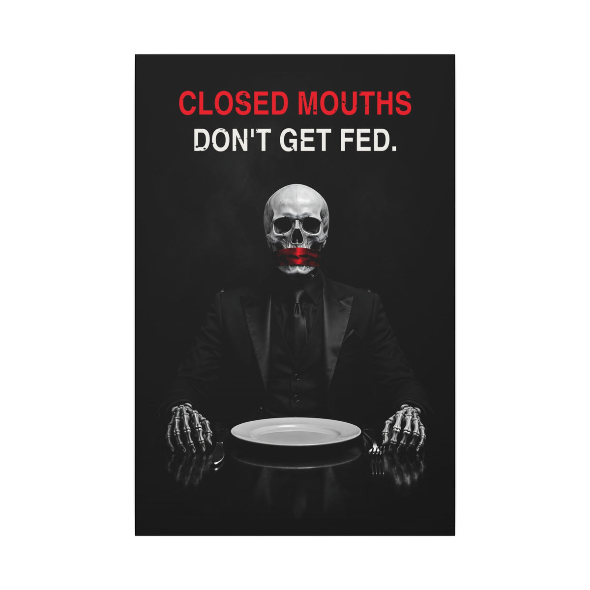 Closed Mouths - Dark Humor Wall Art | Canvas