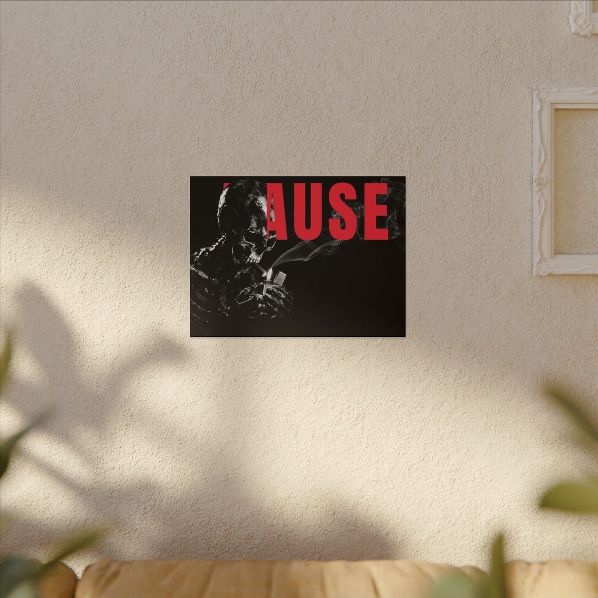Pause (Landscape) - Smoking Skeleton Wall Art, Dark Gothic Man Cave | Canvas