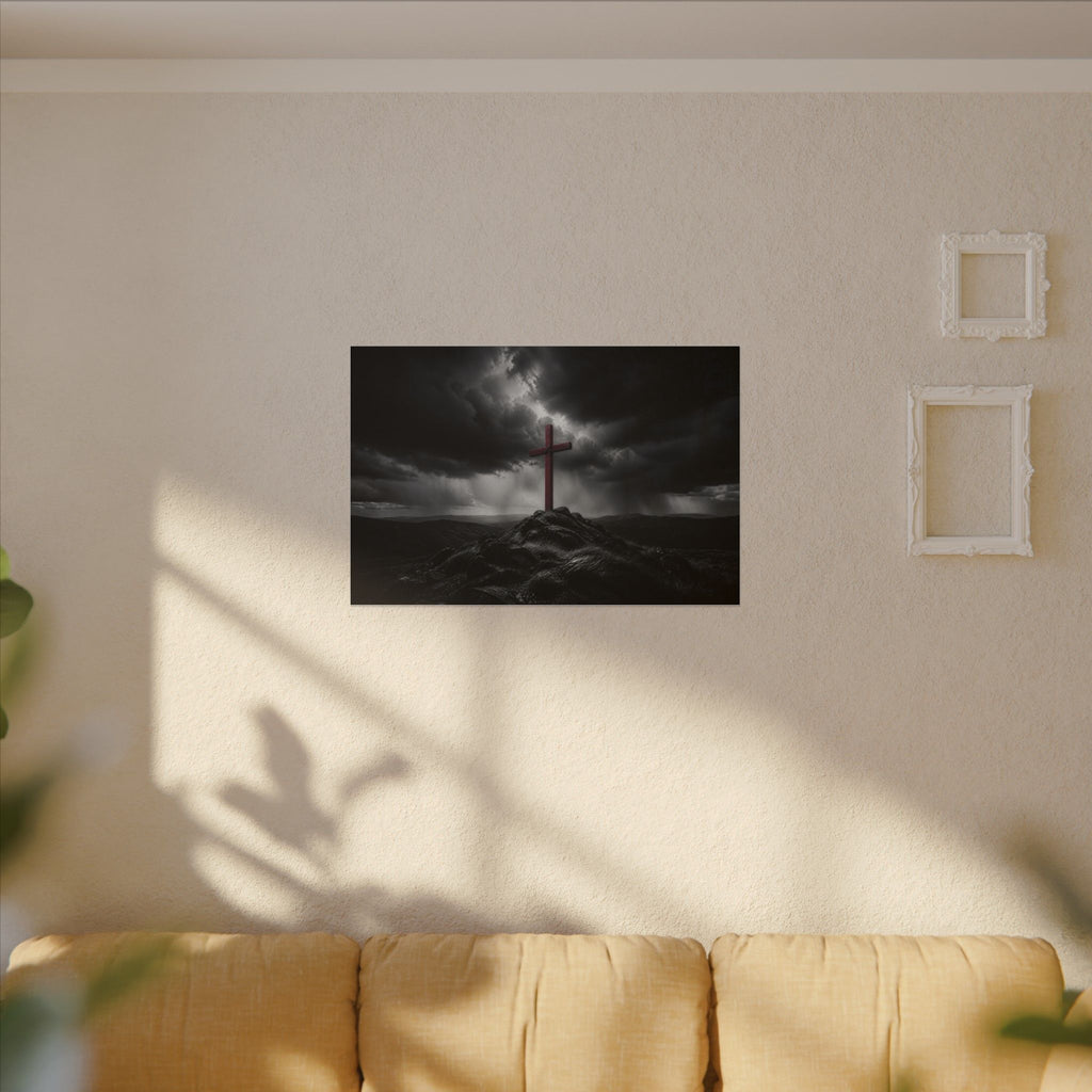 Red Cross in the Storm - Christian Cross Wall Art | Canvas (Landscape)
