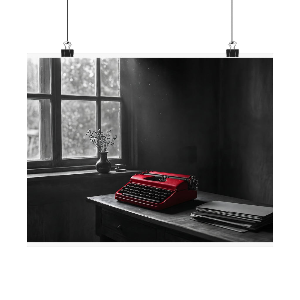 The Red Typewriter - Unique Office Wall Art | Matte Poster (Landscape)