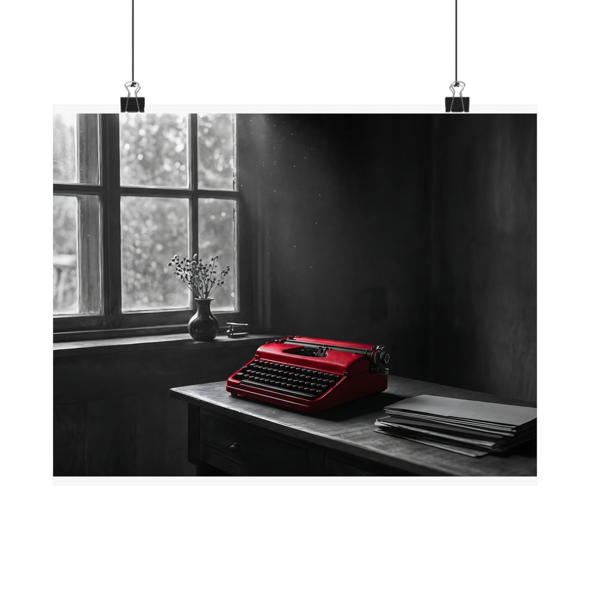 The Red Typewriter - Unique Office Wall Art | Matte Poster (Landscape)