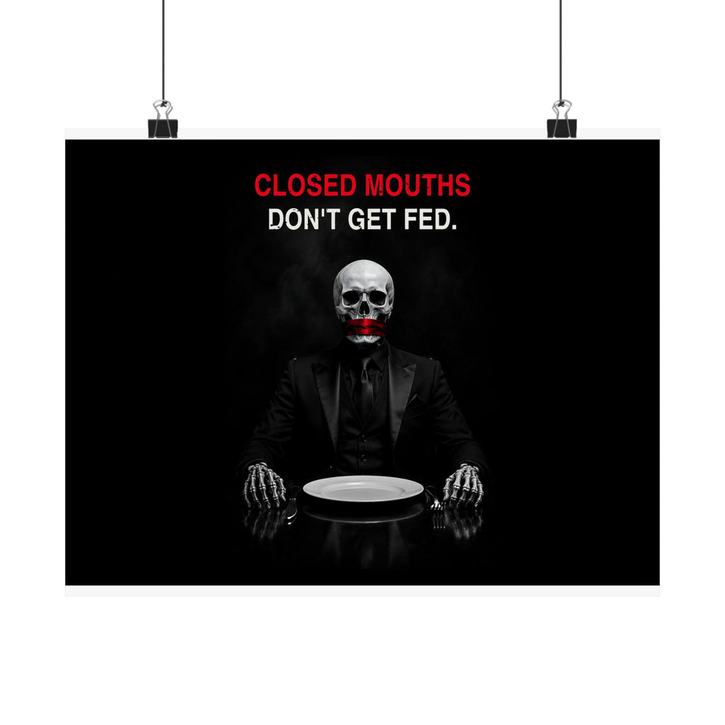 Closed Mouths - Dark Humor Wall Art | Matte Poster (Landscape)