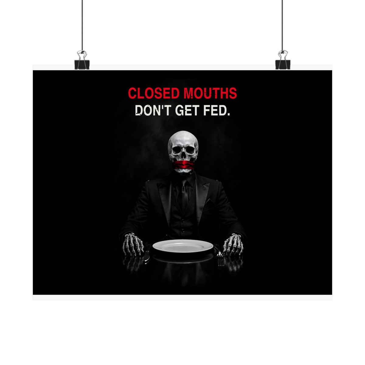 Closed Mouths - Dark Humor Wall Art | Matte Poster (Landscape)