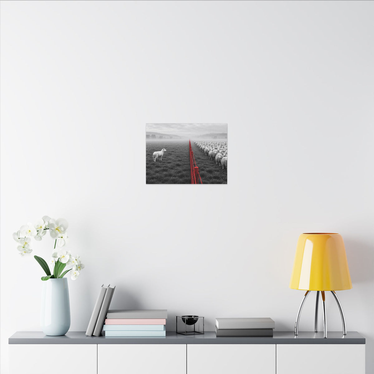 Lone Lamb - Black and White Wall Art | Canvas (Landscape)