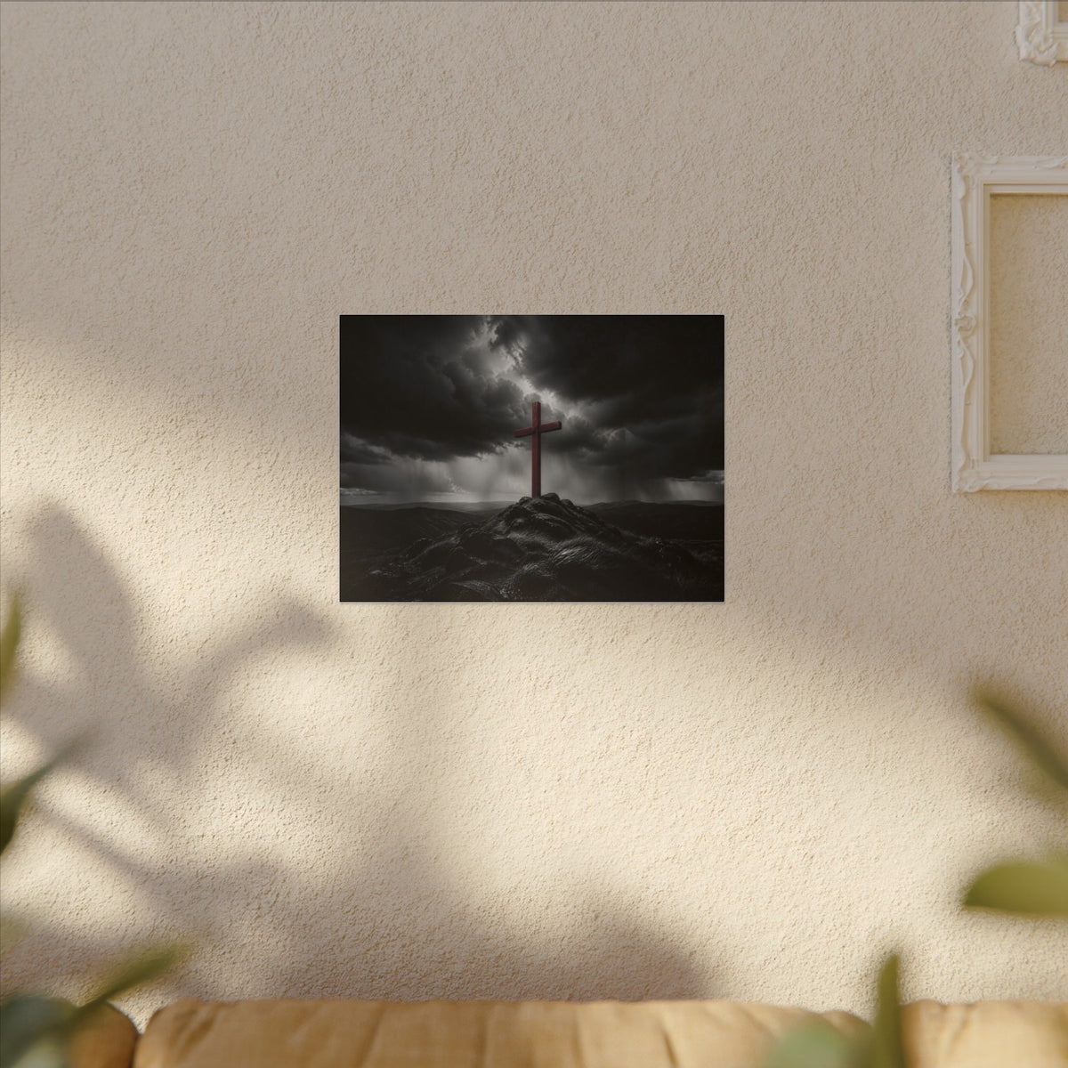 Red Cross in the Storm - Christian Cross Wall Art | Canvas (Landscape)