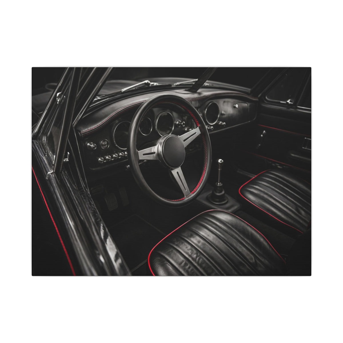 Red Stitch Cockpit - Classic Car Interior Wall Art | Canvas (Landscape)
