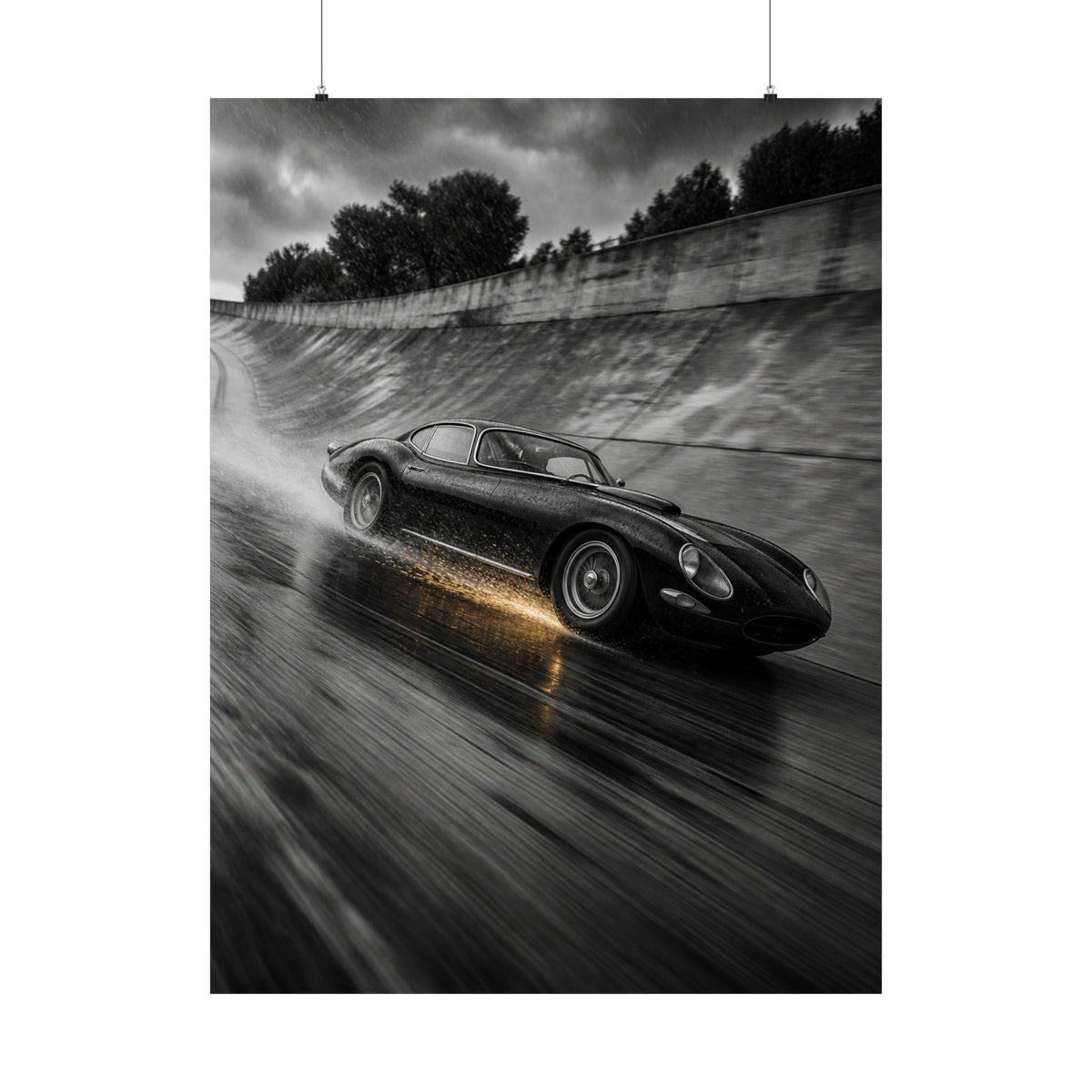 Banked in the Rain - Race Car Wall Art | Matte Poster