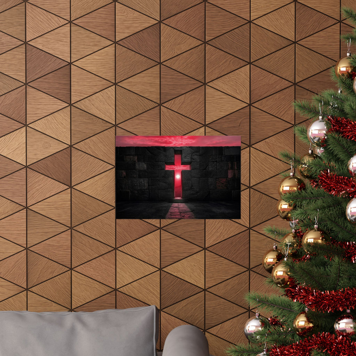 Light Through Stone - Modern Cross Wall Art | Matte Poster (Landscape)