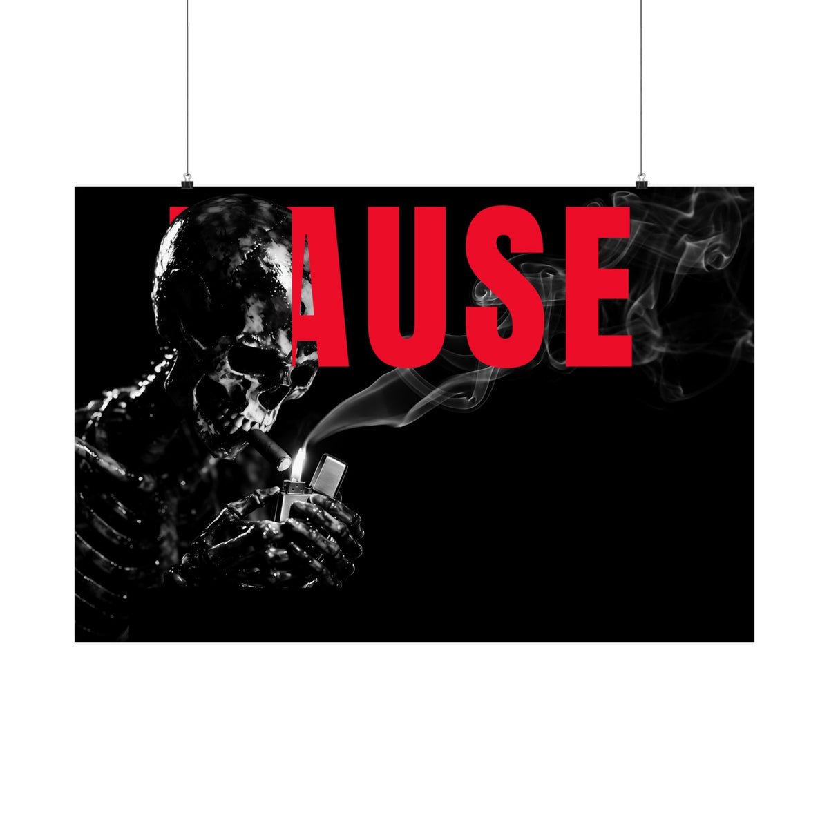 Pause (Landscape) - Smoking Skeleton Wall Art, Dark Gothic Man Cave | Matte Poster