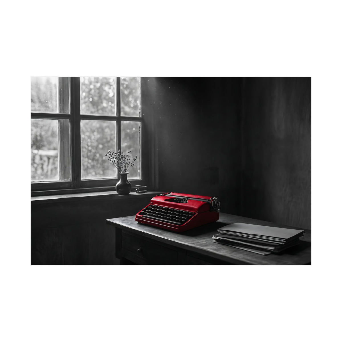 The Red Typewriter - Unique Office Wall Art | Matte Poster (Landscape)