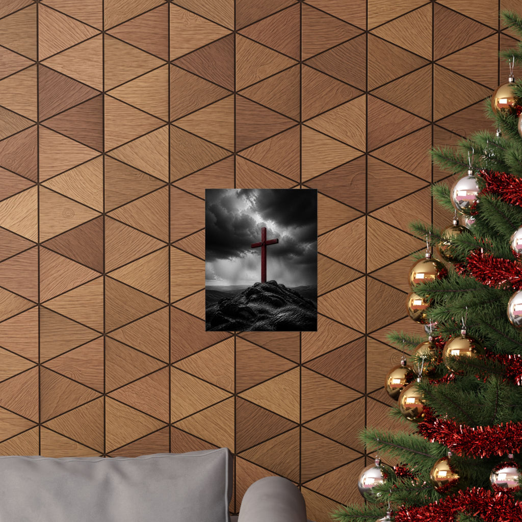 Red Cross in the Storm - Christian Cross Wall Art | Matte Poster