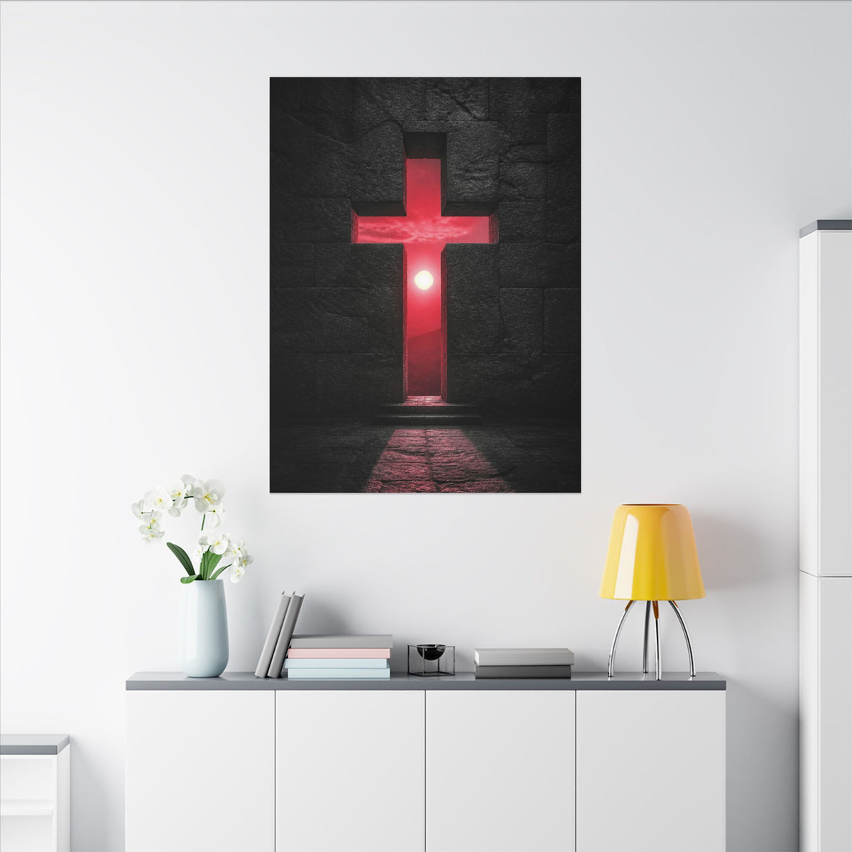 Light Through Stone - Modern Cross Wall Art | Canvas