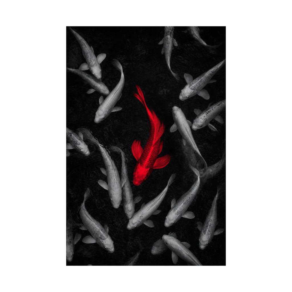 The Red Koi - Red And Black Wall Art | Matte Poster