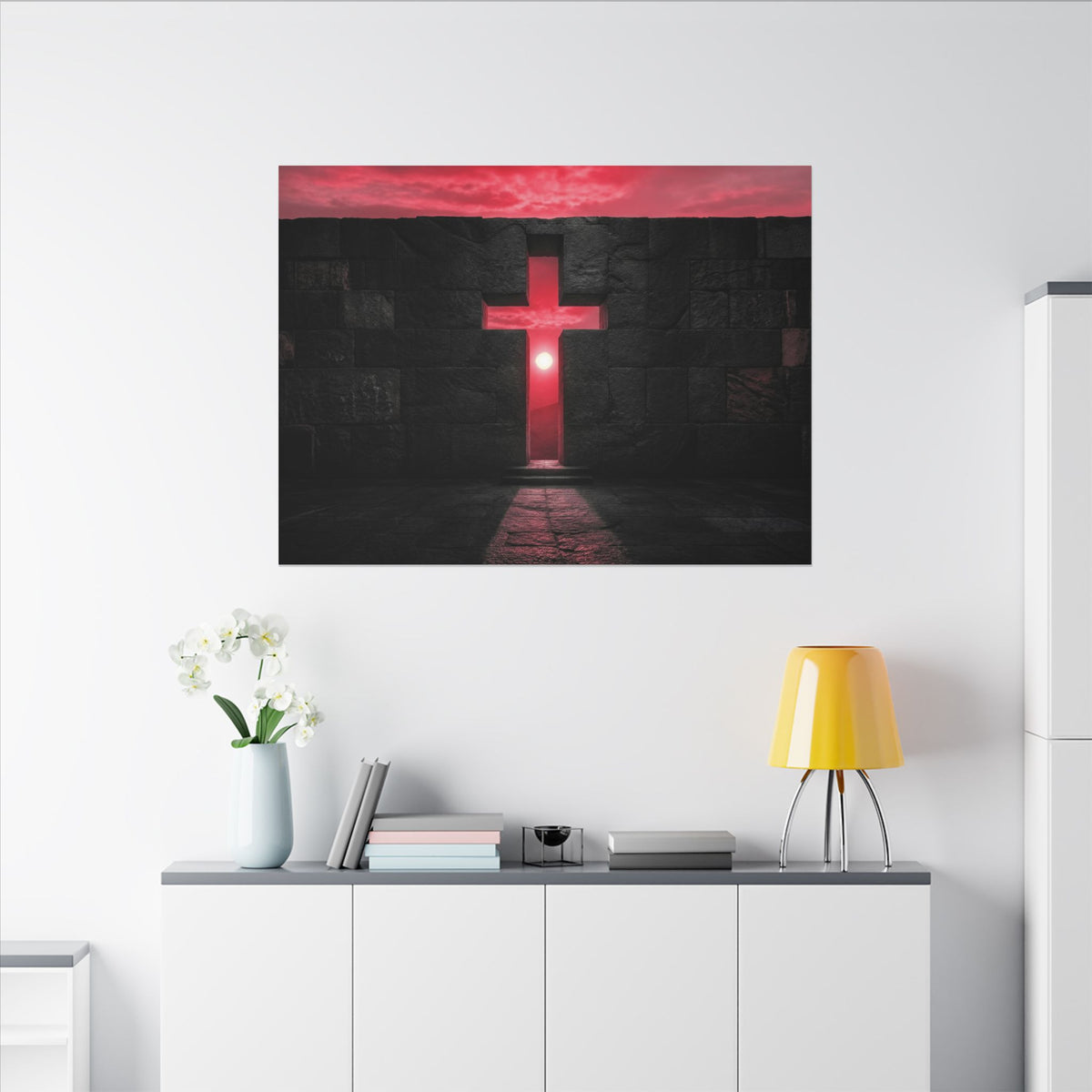 Light Through Stone - Modern Cross Wall Art | Canvas (Landscape)