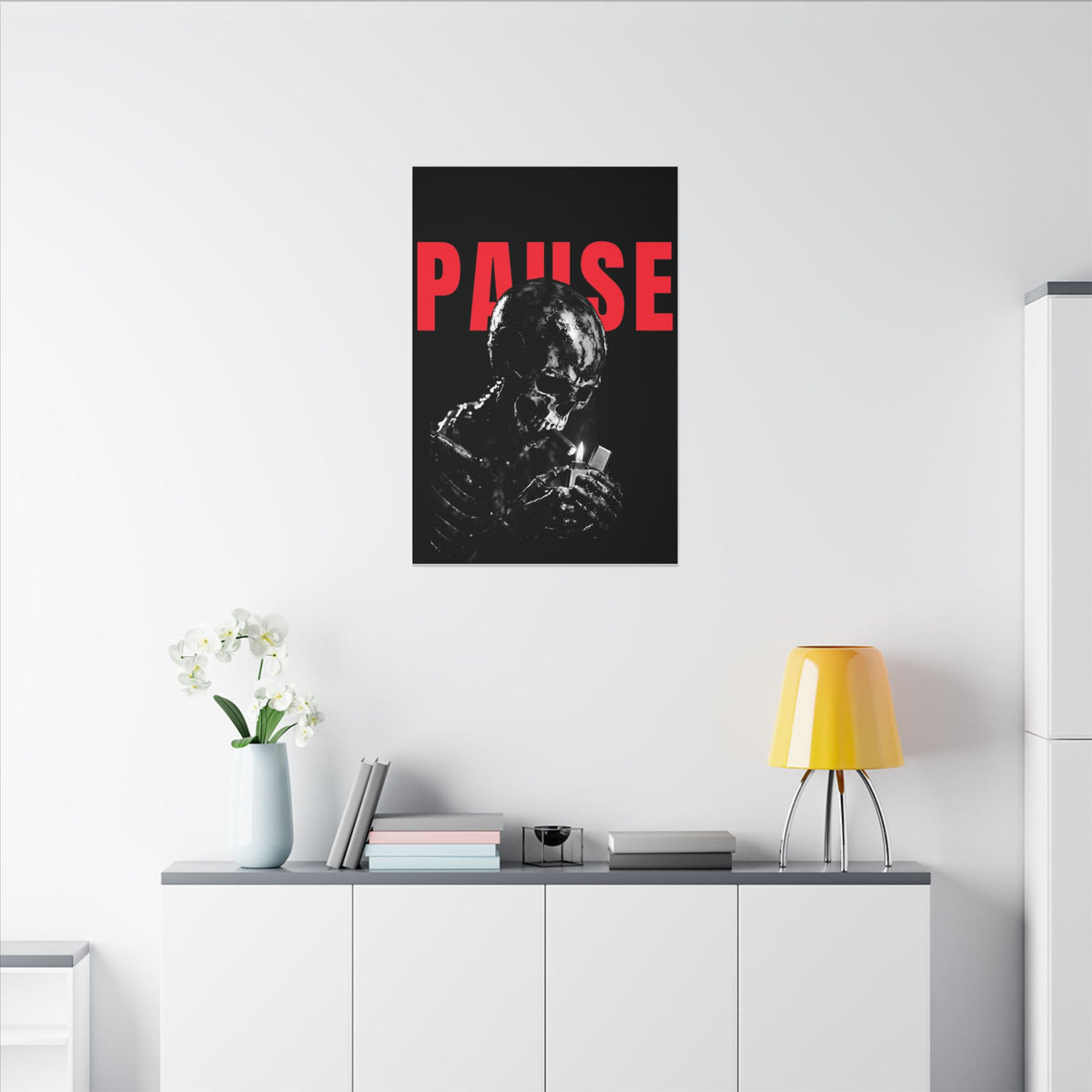 Pause - Smoking Skeleton Wall Art, Dark Gothic Man Cave | Canvas