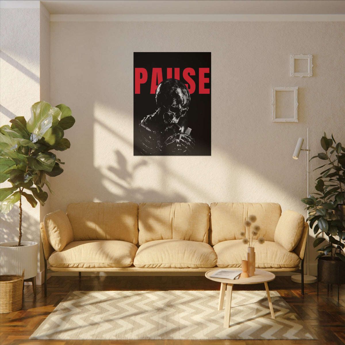 Pause - Smoking Skeleton Wall Art, Dark Gothic Man Cave | Canvas