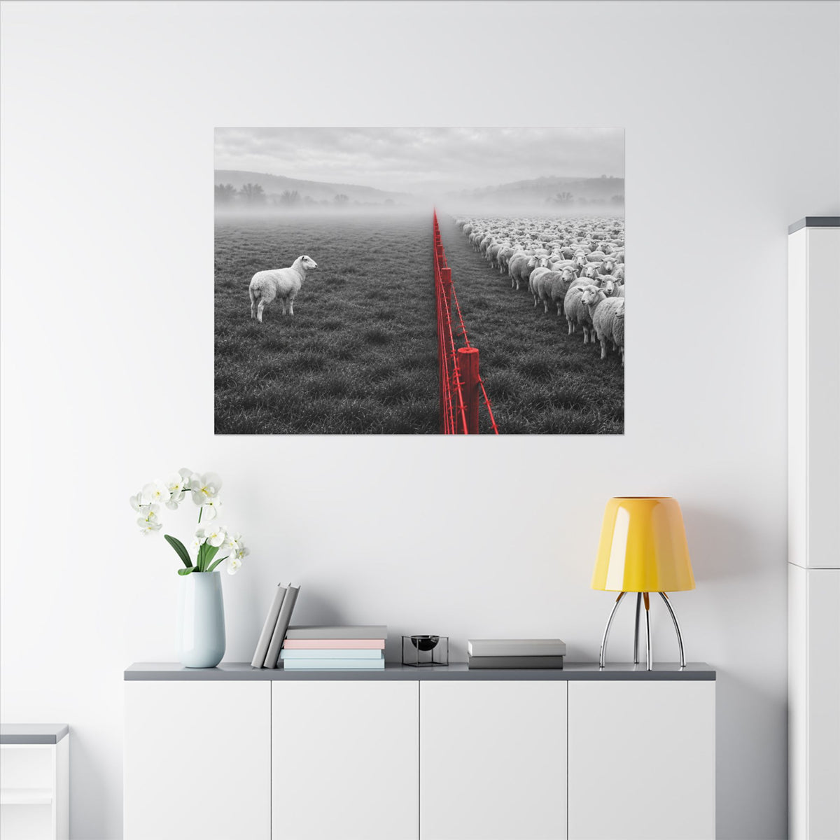 Lone Lamb - Black and White Wall Art | Canvas (Landscape)