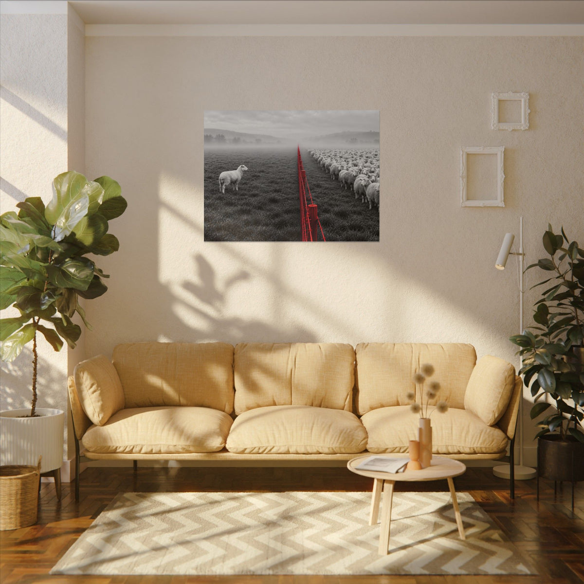 Lone Lamb - Black and White Wall Art | Canvas (Landscape)