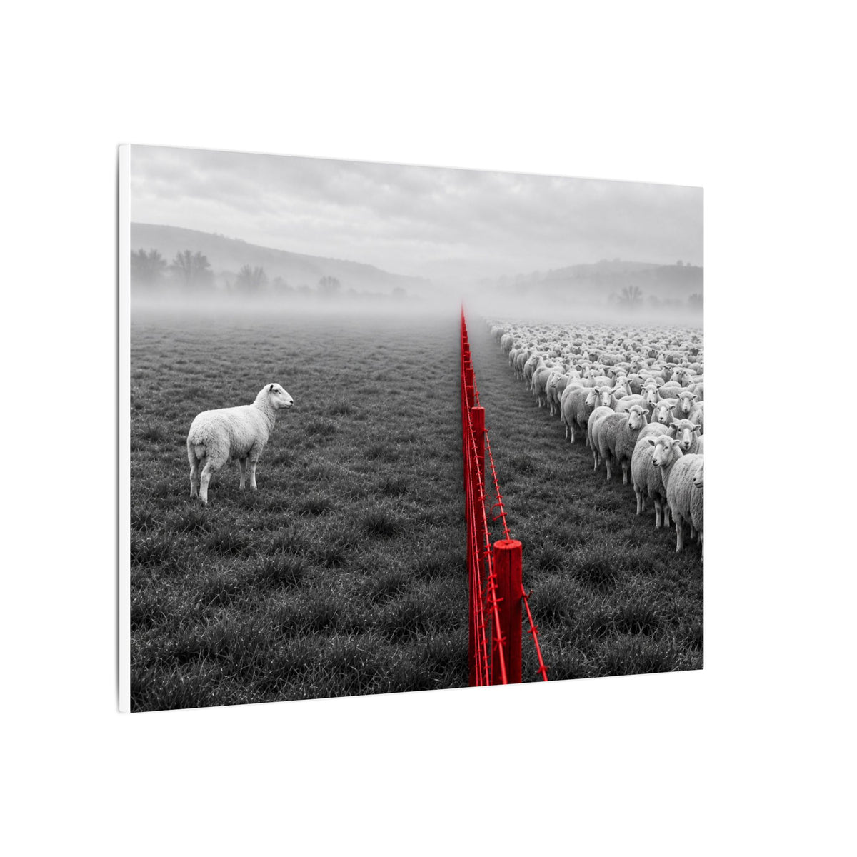 Lone Lamb - Black and White Wall Art | Canvas (Landscape)