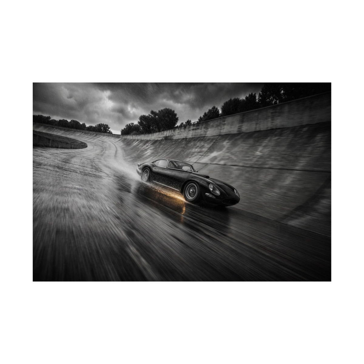 Banked in the Rain - Race Car Wall Art | Matte Poster (Landscape)