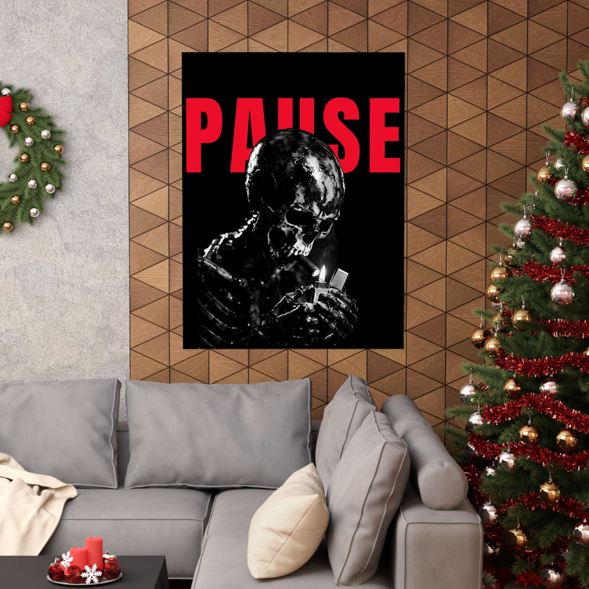 Pause - Smoking Skeleton Wall Art, Dark Gothic Man Cave | Matte Poster