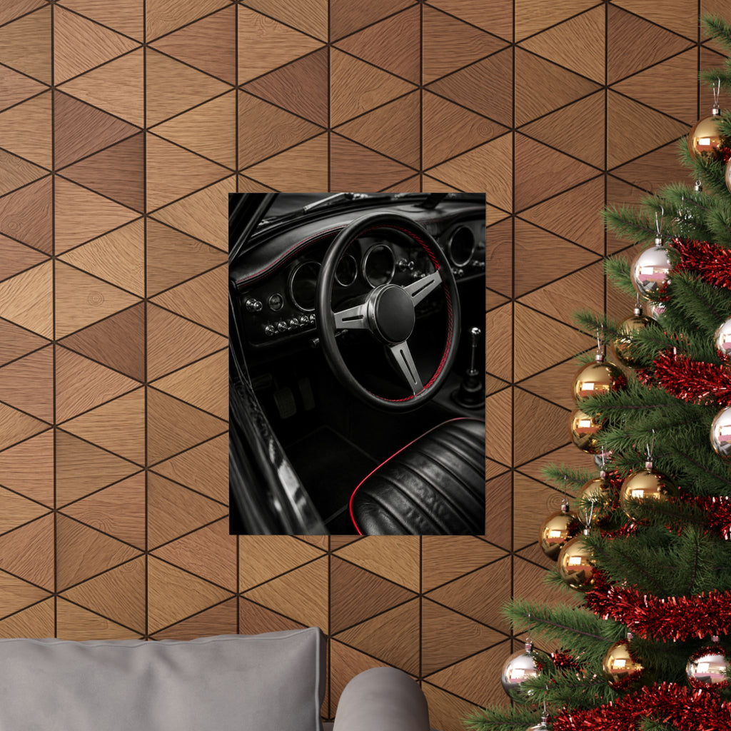 Red Stitch Cockpit - Classic Car Interior Wall Art | Matte Poster