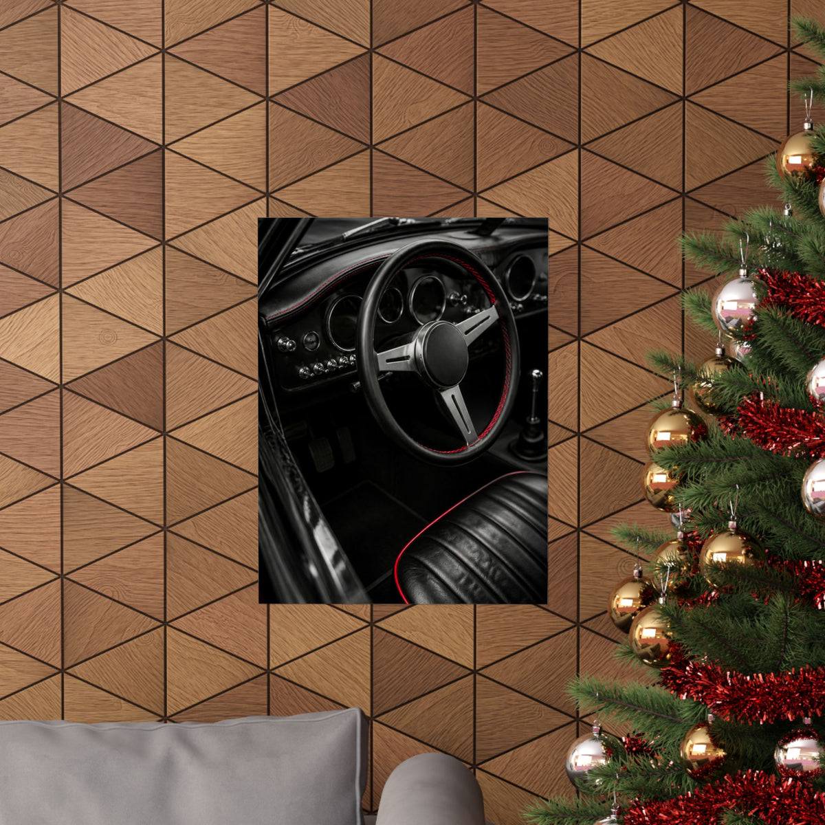 Red Stitch Cockpit - Classic Car Interior Wall Art | Matte Poster