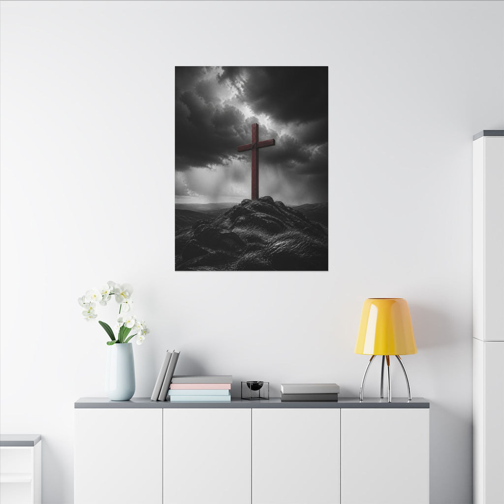 Red Cross in the Storm - Christian Cross Wall Art | Canvas