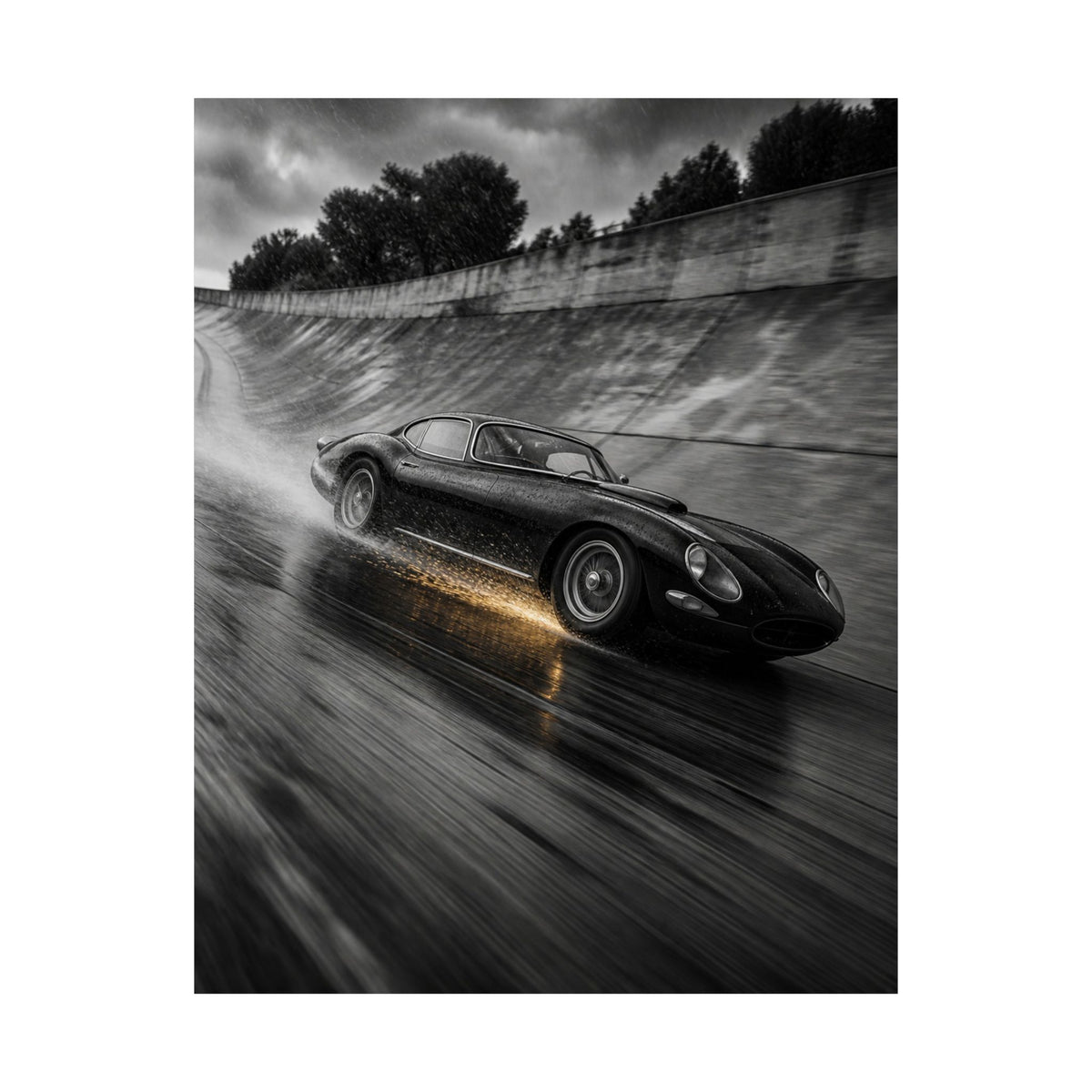 Banked in the Rain - Race Car Wall Art | Matte Poster