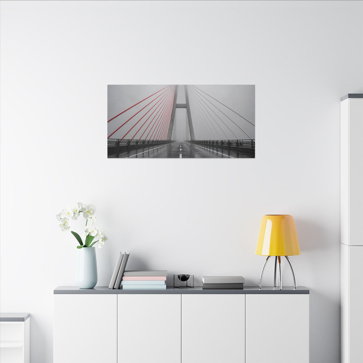 Span in Fog - Red and Black Wall Art | Canvas (Panoramic)